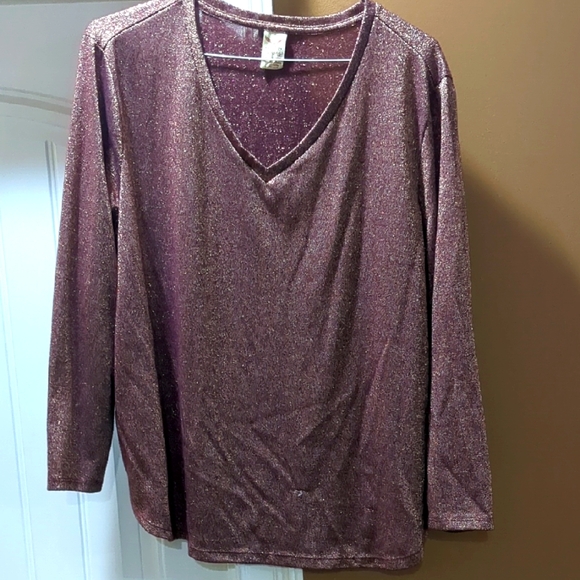 Glittery Burgandy V-Neck Women's Top Plus Size 3x - Picture 1 of 5